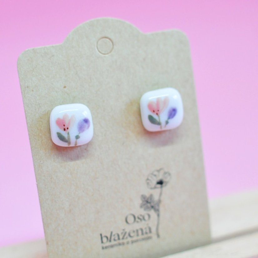 Malované čtverečky větší - různé vzory - Barva: pivoňka