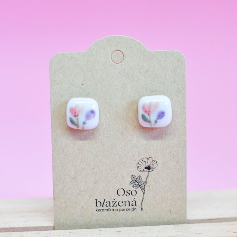 Malované čtverečky větší - různé vzory - Barva: pivoňka