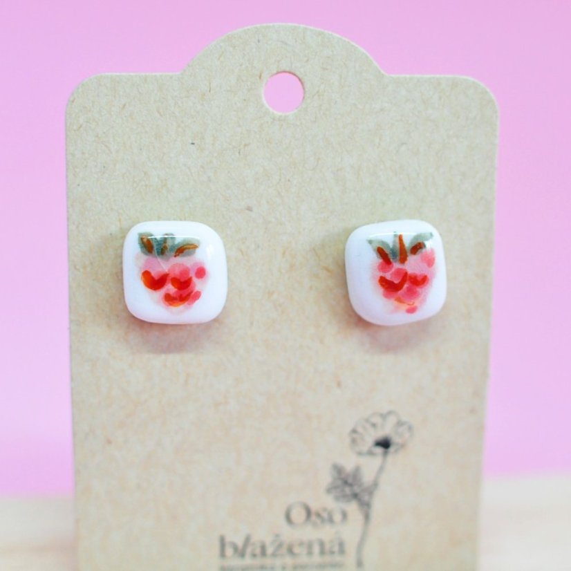 Malované čtverečky větší - různé vzory - Barva: pivoňka