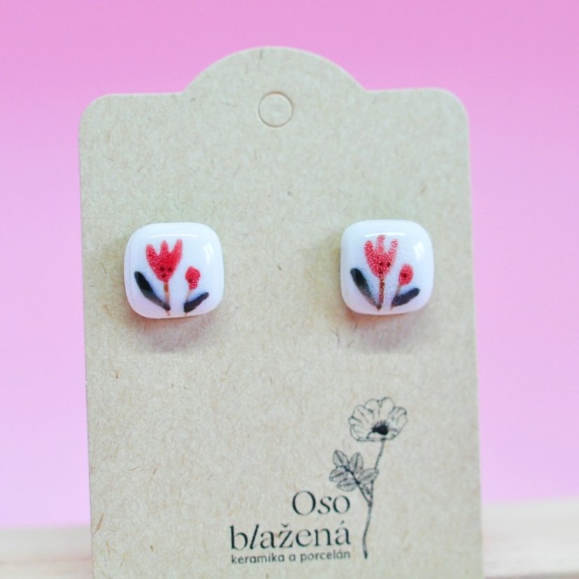 Malované čtverečky větší - různé vzory - Barva: pivoňka