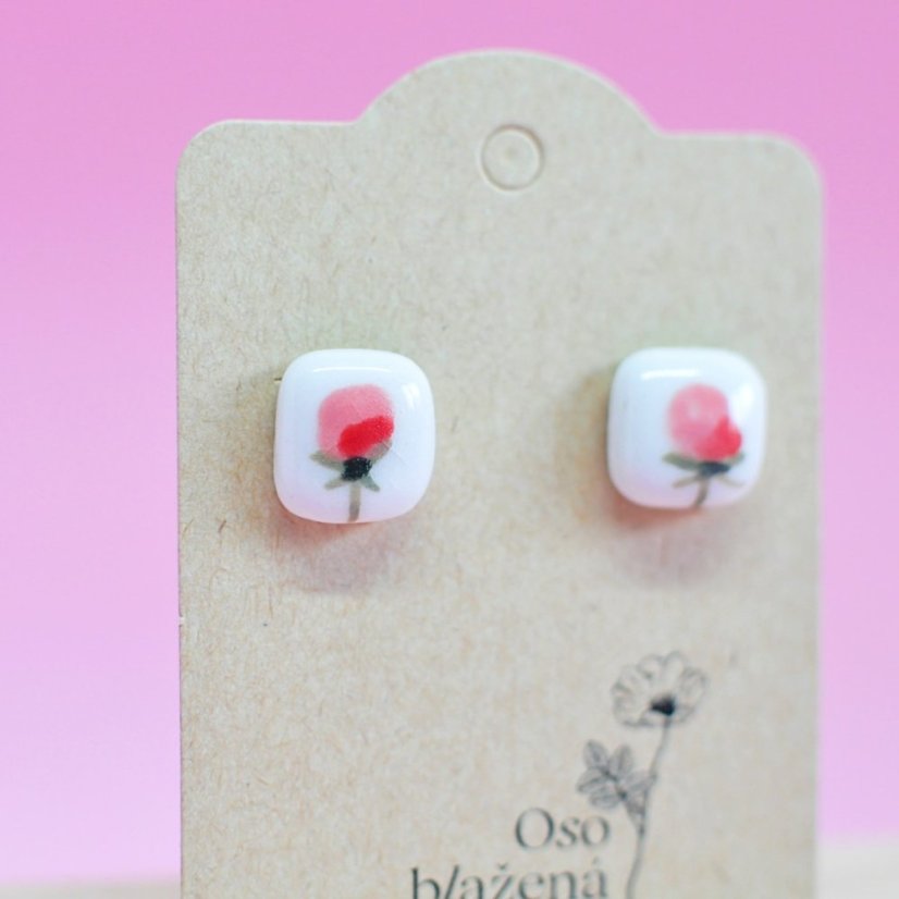 Malované čtverečky větší - různé vzory - Barva: pivoňka