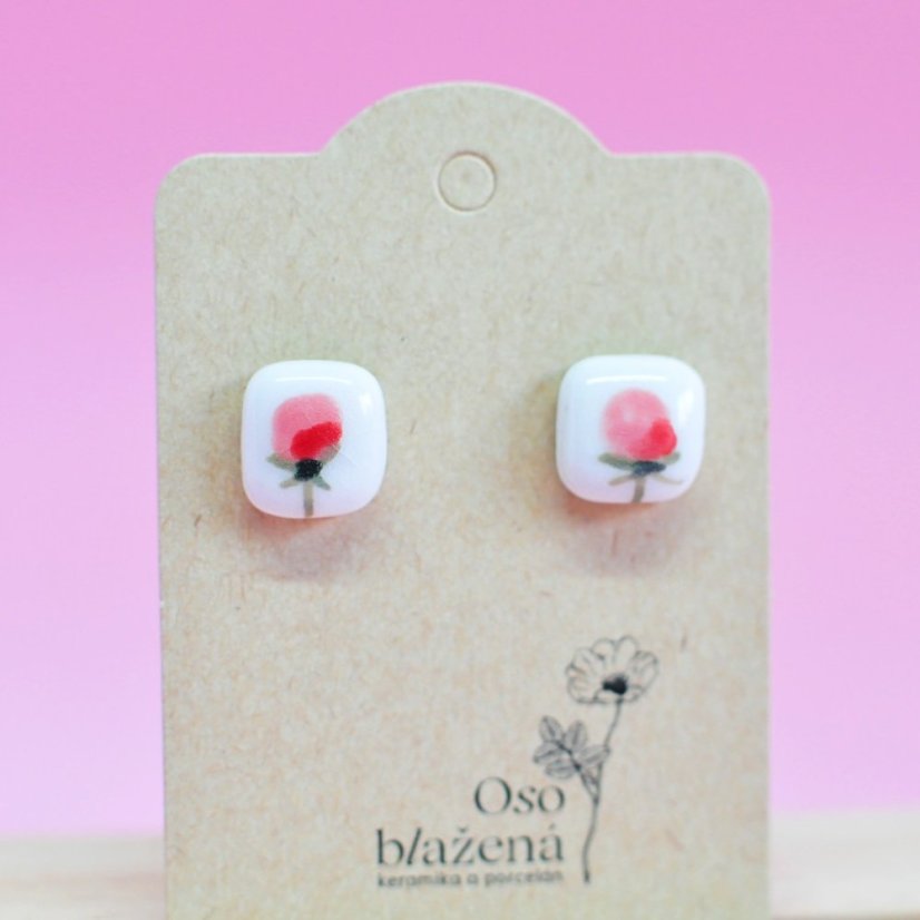 Malované čtverečky větší - různé vzory - Barva: pivoňka