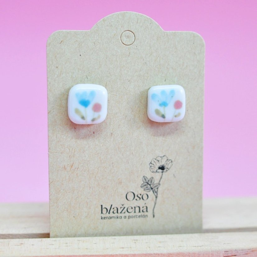 Malované čtverečky větší - různé vzory - Barva: pivoňka