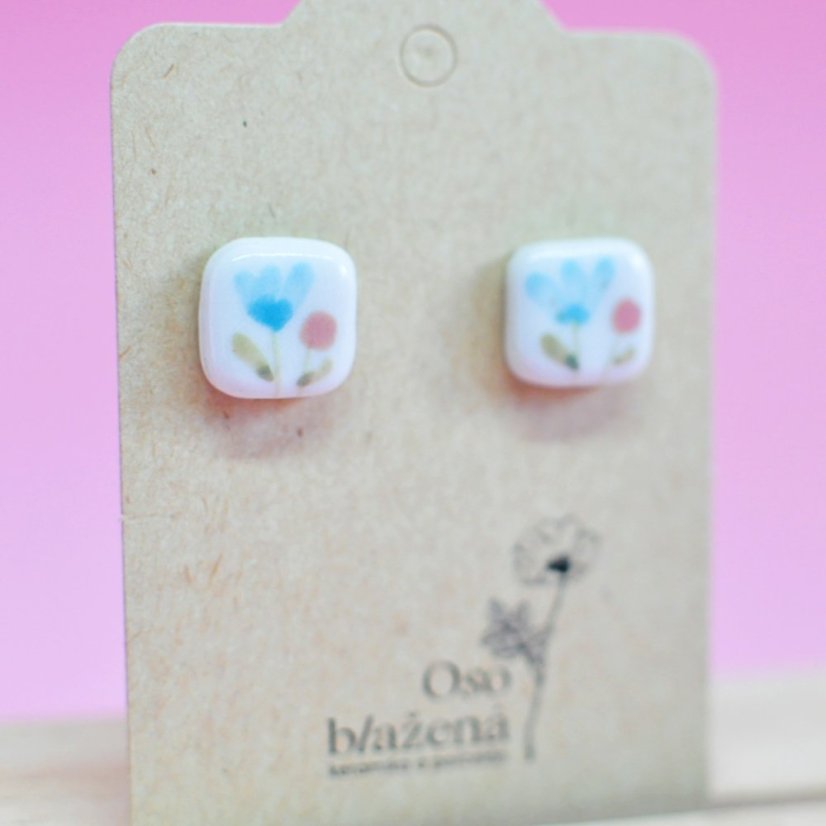 Malované čtverečky větší - různé vzory - Barva: pivoňka