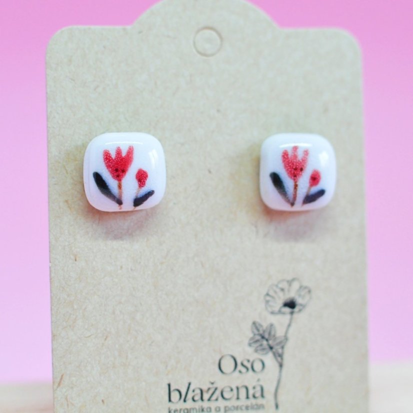 Malované čtverečky větší - různé vzory - Barva: pivoňka